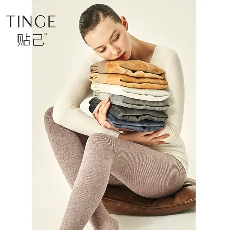 TINGE精梳棉加厚微压显瘦连裤袜加绒打底裤袜秋冬保暖黑色袜子女图片