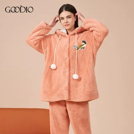 Goodio/歌帝专柜同款雪花绒家居服冬季保暖加绒加厚女套装图片
