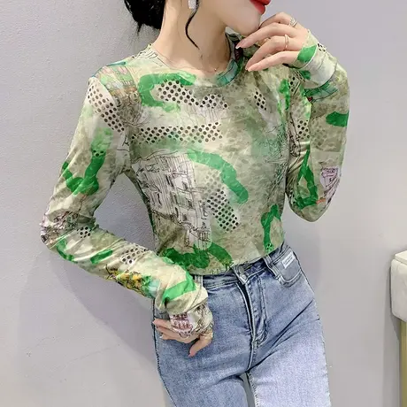 防晒罩衫女长袖夏季2024新款扎染网纱T恤衫洋气设计感个性上衣薄商品大图