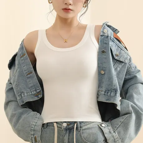 白色背心女内搭夏季工字打底无袖外穿遮副乳上衣2024新款螺纹吊带图片