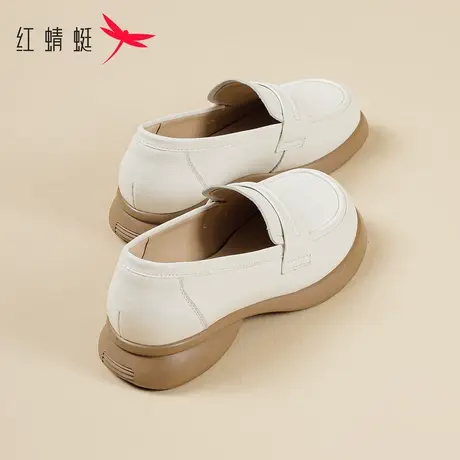 红蜻蜓英伦风乐福鞋女夏季2023新款黑色小皮鞋圆头平底一脚蹬单鞋商品大图