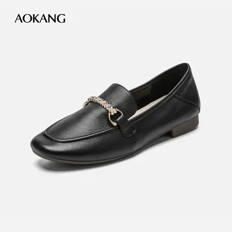【门店发货】奥康女鞋 秋季新款一脚蹬乐福豆豆鞋英伦休闲小皮鞋商品大图