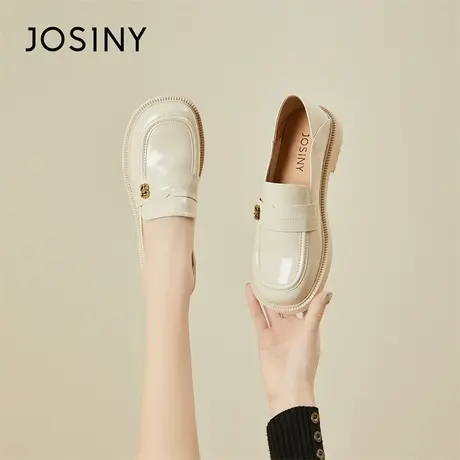 Josiny/卓诗尼小皮鞋女2024新款春季粗跟英伦风厚底一脚蹬乐福鞋商品大图