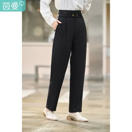 茵曼2023春女装新款通勤腰带直筒显瘦垂感高腰休闲垂感九分裤子图片