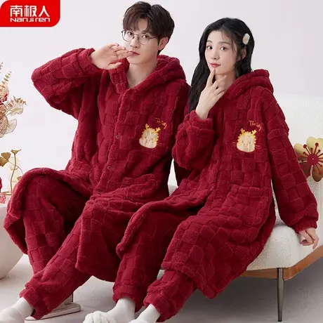 睡衣结婚新婚情侣套装红色珊瑚绒男款女秋冬睡袍卡通情侣睡衣冬季商品大图