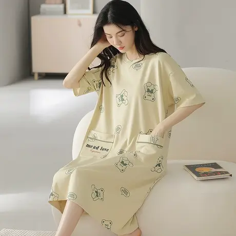 南极人睡衣网红风纯棉夏季短袖睡裙女款可外穿家居服2023年新款夏商品大图