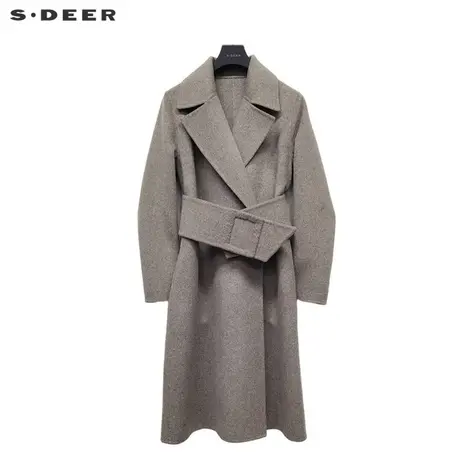 【直播间专属】sdeer圣迪奥女装西装领收腰长款毛呢大衣S224Z2526图片