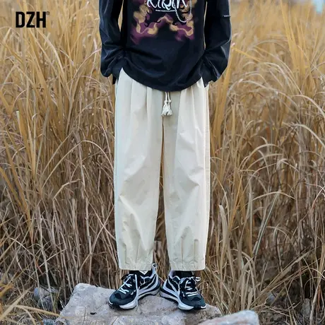 男生休闲杏色工装裤子男直筒宽松灯笼裤2023新款秋季哈伦裤运动裤商品大图