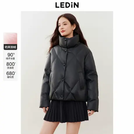 乐町PU短款面包羽绒服女冬季新款保暖柔软加厚羽绒皮商品大图