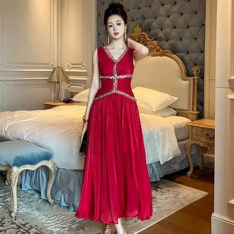 法式宴会晚礼服女高级感平时可穿优雅气质名媛风无袖收腰连衣裙夏图片
