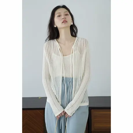 嘉茱莉夏季针织开衫两件套女2025新款莱赛尔天丝针织衫设计感上衣商品大图