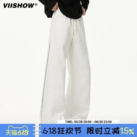 VIISHOW美式复古水洗黑色弯刀休闲裤男潮牌宽松阔腿直筒运动卫裤商品大图