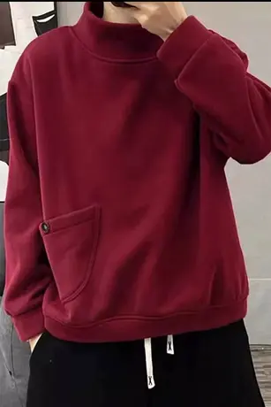 2023秋冬新款休闲加绒加厚卫衣女装韩版宽松显瘦半高领长袖上衣潮图片