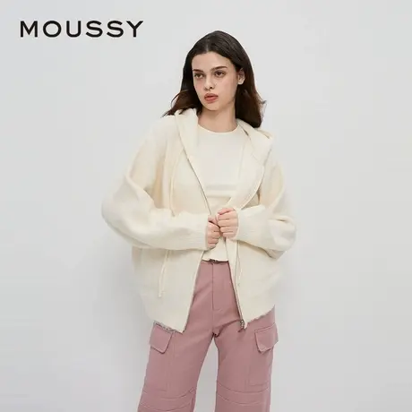 MOUSSY 春季新品复古慵懒居家毛绒连帽针织开衫外套028HAZ70-0811商品大图