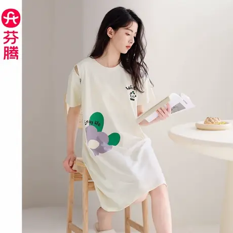 清仓芬腾品牌小个子连衣裙女士夏季2024新款大码纯棉短袖睡衣裙子商品大图