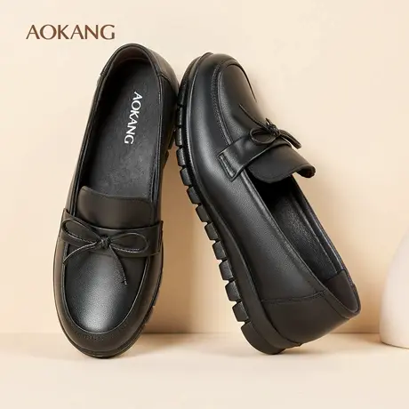 奥康 女鞋2026春秋浅口单鞋一脚蹬舒适简约百搭乐福鞋真皮妈妈鞋L商品大图