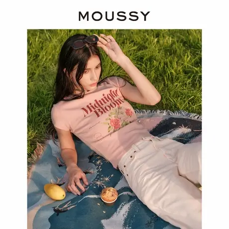 【慧姐专享】MOUSSY 甜美字母花卉印花修身短袖T恤028ISQ90-4211图片