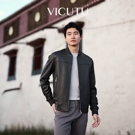 VICUTU/威可多男士皮衣秋季新款时尚棒球领商务通勤百搭皮夹克图片