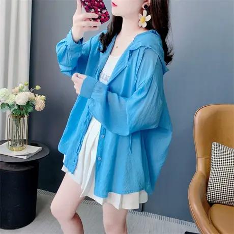 薄款透气连帽防晒衬衫女夏季2025新款宽松大码洋气百搭防晒服上衣图片