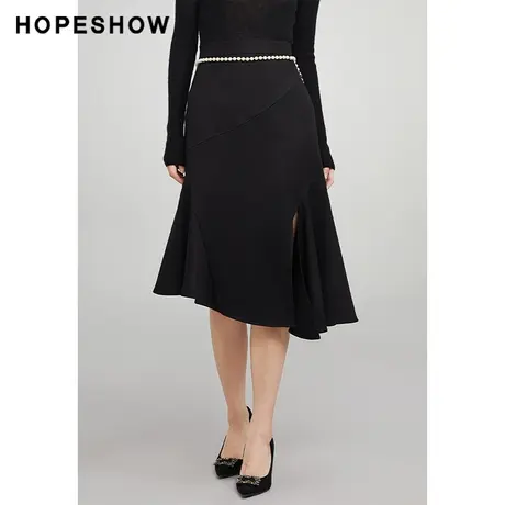 红袖outlets不规则开叉半身裙hopeshow2022冬季新款设计感鱼尾裙图片