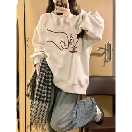 韩版宽松圆领无帽卫衣女2023年新款秋装薄款百搭韩版外套上衣潮商品大图