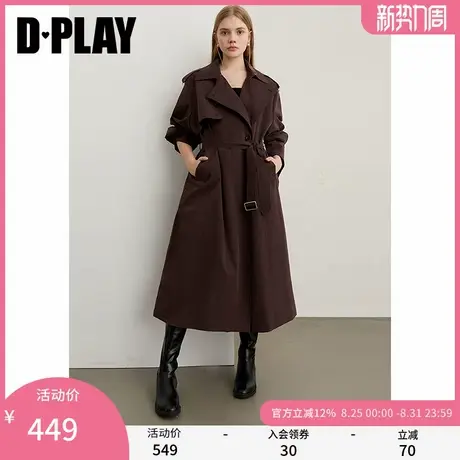 DPLAY2025年秋季新款红色风衣外套女时尚大气长款双排扣翻领大衣商品大图
