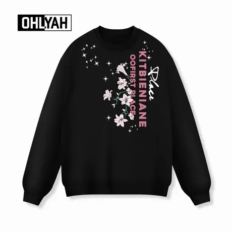Ohlyah品牌情侣花卉印花圆领卫衣男女款秋冬大码重磅落肩oversize商品大图