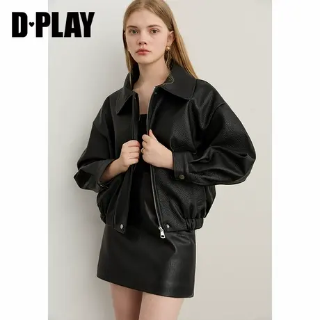 DPALY2025年秋季新款黑色皮衣女流行复古短款翻领大衣夹克外套商品大图