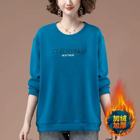 加绒卫衣女秋冬季宽松加肥加大码女装中老年妈妈休闲加厚圆领上衣商品大图