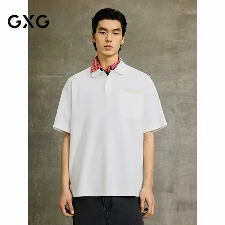 GXG男装 商场同款白色皮标短袖休闲POLO衫 25夏新品G25X242005商品大图