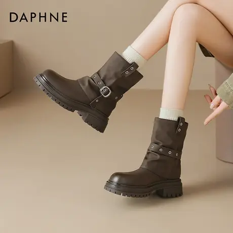 达芙妮厚底短靴女2025新款秋冬棕色靴子美拉德短筒机车靴马丁靴图片