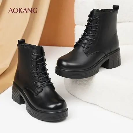 奥康 女鞋秋冬新款马丁靴女厚底增高女靴子加绒可选保暖时装女靴L图片