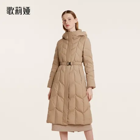 歌莉娅长款羽绒服女2023冬季新款保暖收腰鹅绒连帽外套1BDC8D880商品大图