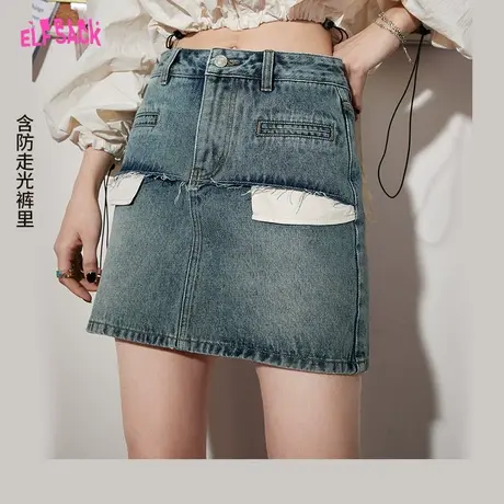 妖精的口袋高腰牛仔半身裙女2024春新款短裙a字裙设计感显瘦裙子商品大图