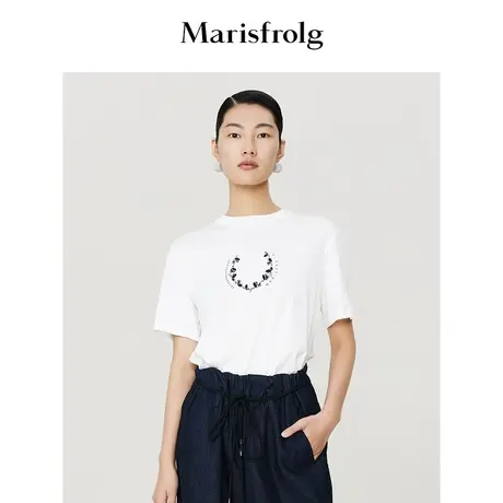 【商场同款】玛丝菲尔2023年夏季新款棉质圆领时尚印花短袖T恤女商品大图