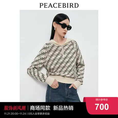 【商场同款】太平鸟女装2023年冬季新款老花连帽套头衫A1EED4249商品大图