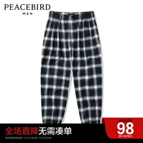 【清仓】太平鸟男装 格纹休闲裤男休闲时尚休闲裤潮流宽松长裤男图片