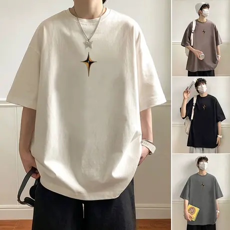 短袖T恤男夏季简约基础款圆领体恤日系cityboy潮流纯棉上衣半截袖商品大图