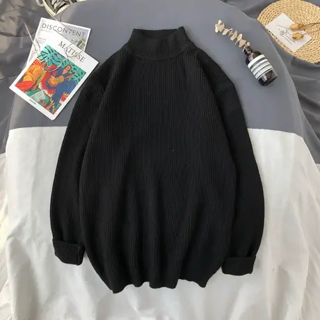 秋冬高级感半高领毛衣男韩版宽松休闲纯色中领针织打底衫长袖内搭商品大图