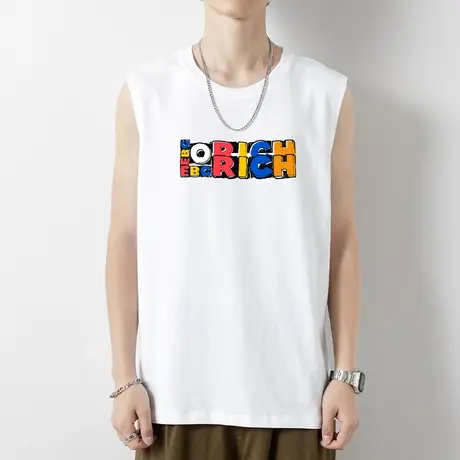 纯棉无袖t恤男士背心夏季外穿篮球跨栏宽松健身白色运动坎肩汗衫商品大图