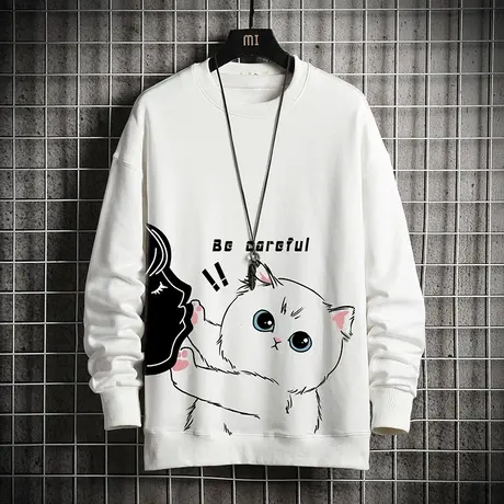 t恤长袖男士宽松上衣服潮流学生小猫卡通百搭小衫2023春秋季卫衣商品大图