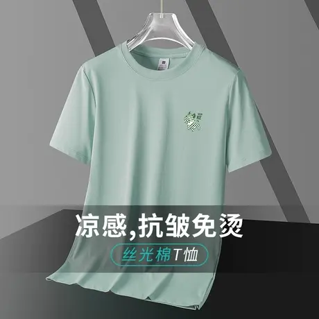 高端短袖t恤男装液氨丝光棉抗皱免烫夏季速干半袖冰丝凉感上衣服商品大图