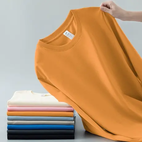 重磅纯棉长袖t恤男女内搭打底衫秋季宽松圆领纯色上衣服全棉秋衣商品大图