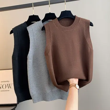圆领纯色针织马甲女2025年春季新款简约百搭叠穿背心毛衣小坎肩潮商品大图