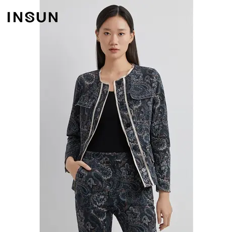 INSUN恩裳春季抽象印花短款西装外套商品大图