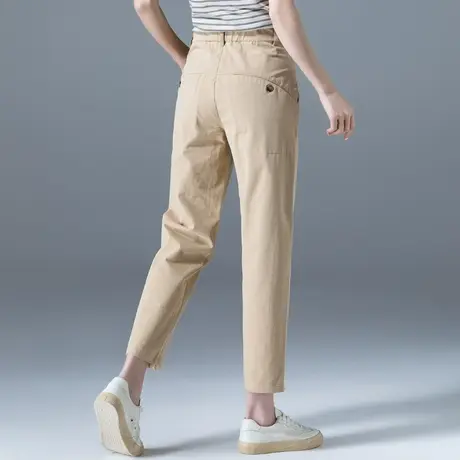夏季裤子女薄款卡其色休闲裤宽松大码女裤胖mm萝卜裤哈伦裤九分裤商品大图