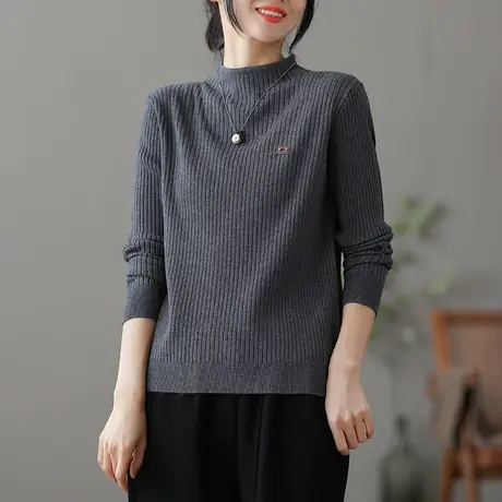 dza 文艺复古高领短款内搭毛衣女冬季2022新款打底上衣宽松针织衫图片