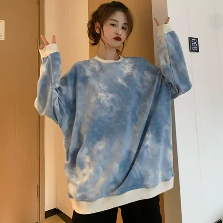 扎染卫衣女2020新款秋冬宽松韩版潮ins上衣bf慵懒风加绒加厚外套商品大图