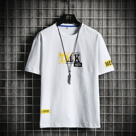 夏季薄款纯棉短袖T恤男士简约百搭白色体恤衣服2024年新款潮男生商品大图