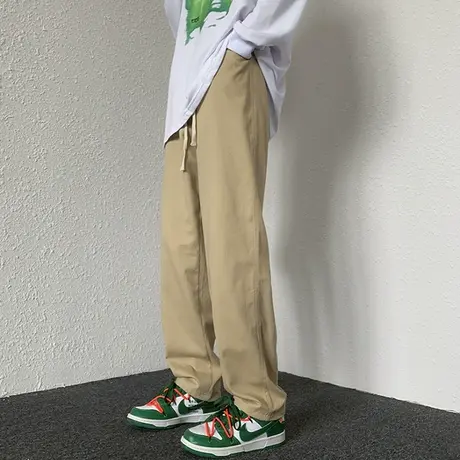 卡其色裤子男春秋季高街vibe直筒宽松潮流ins百搭工装裤休闲长裤商品大图